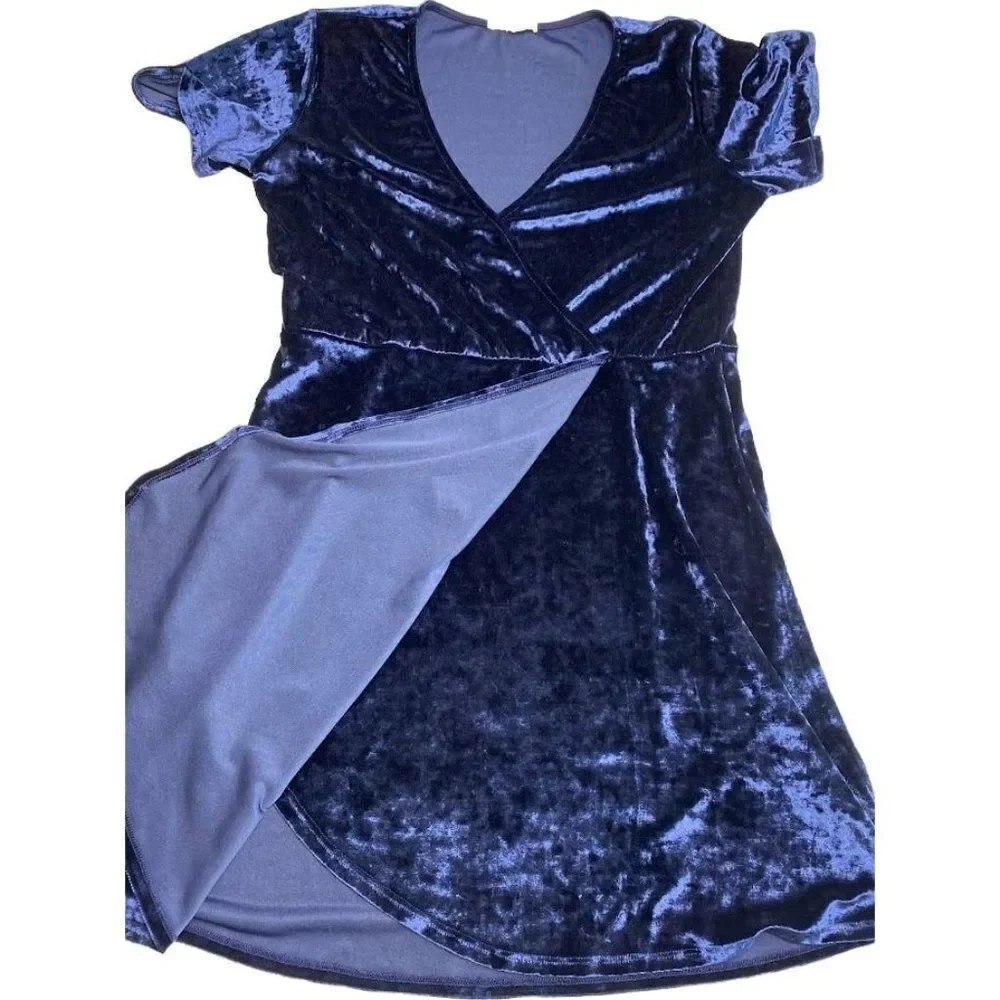 LA Hearts Blue Crushed Velvet V Neck Surplice‎ Mini Dress Sz Large